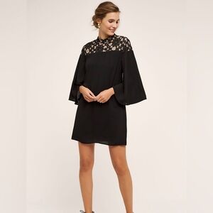 HD in Paris Black Lace Yoke Bell Sleeve Swing Dress MP Anthropologie date night
